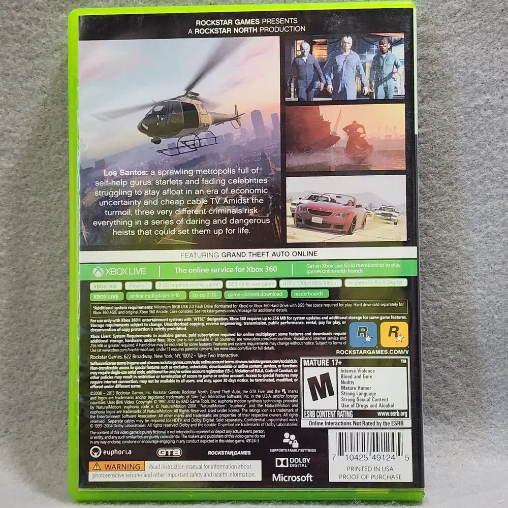 GRAND THEFT AUTO 5V XBox 360 (2013) Complete CIB Map Poster Included UNTESTED
